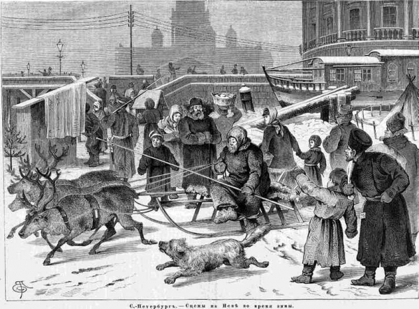 Русские горки, скачки и катание на оленях: как петербуржцы развлекались на льду Невы?